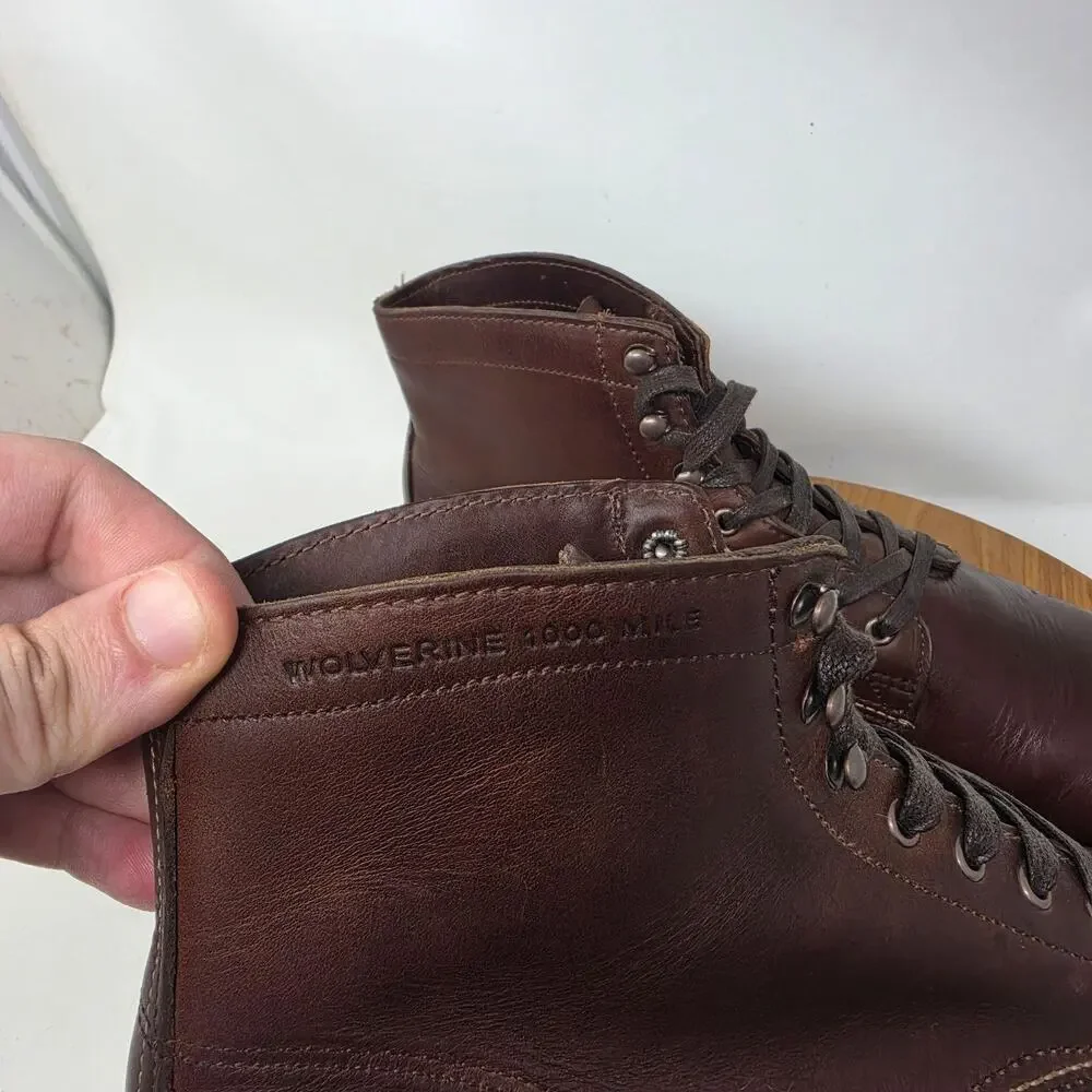 Wolverine 1000 Mile Boots Mens 11.5 Brown Horween Leather Lace Up Made USA Work